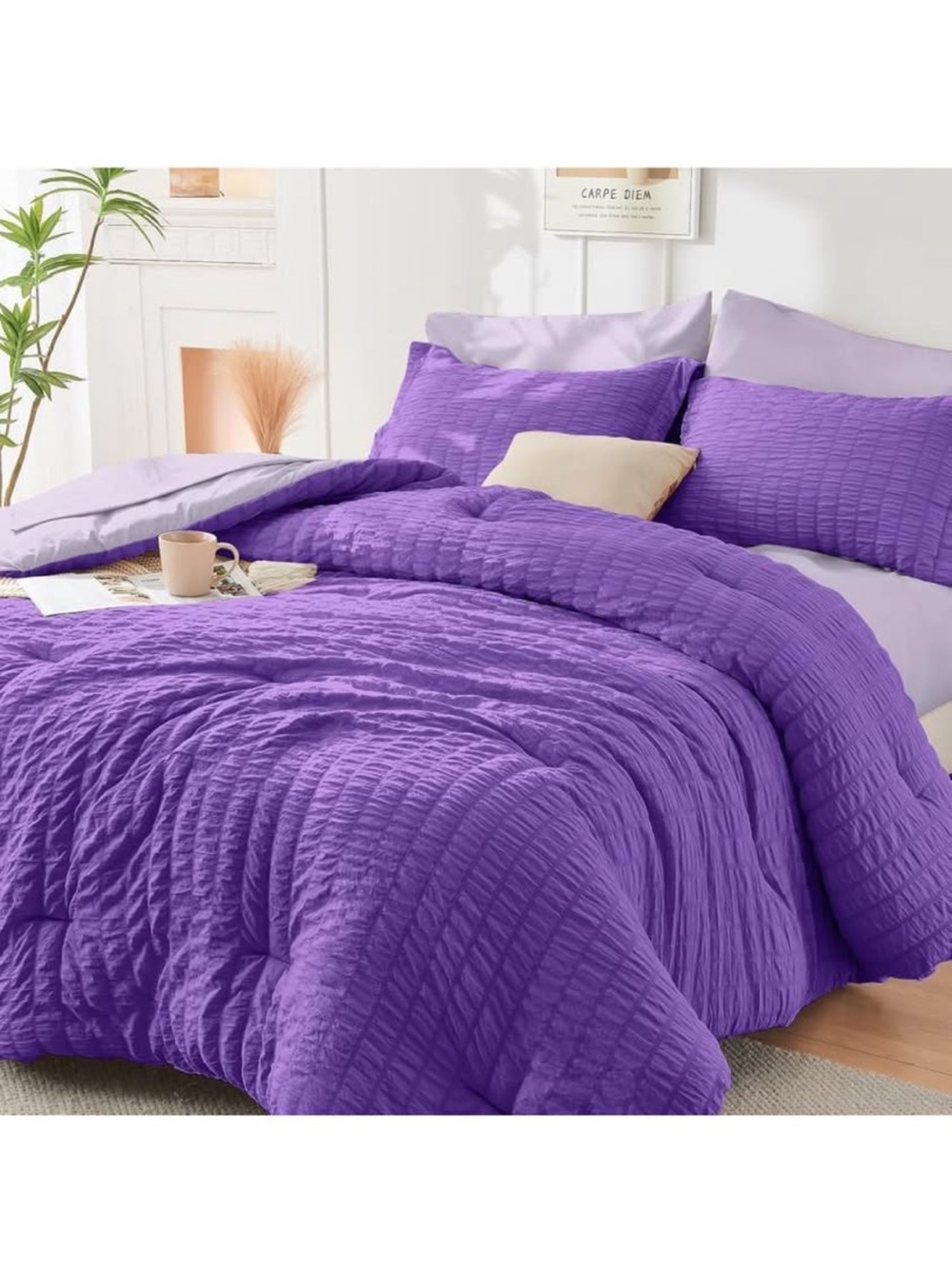 5 pieces purple/lavender twin size comforter set new